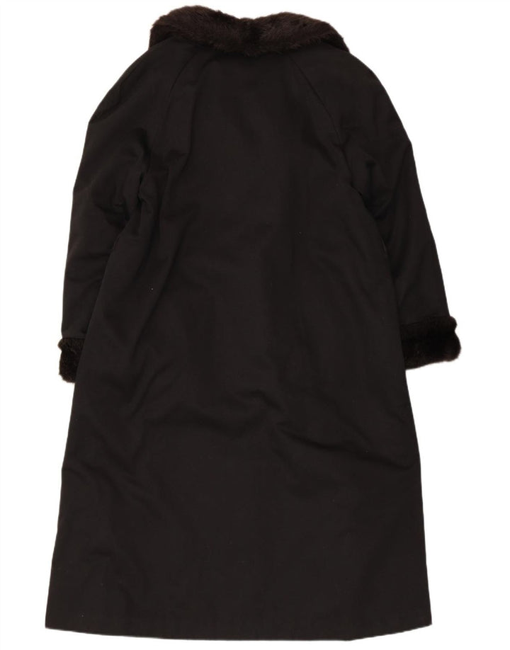 ВИНТАЖНОЕ женское пальто из искусственного меха UK 12, средний черный акрил