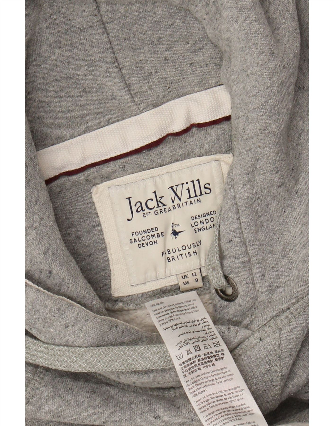 Женский джемпер с капюшоном JACK WILLS UK 12, средний серый цвет с цветными блоками