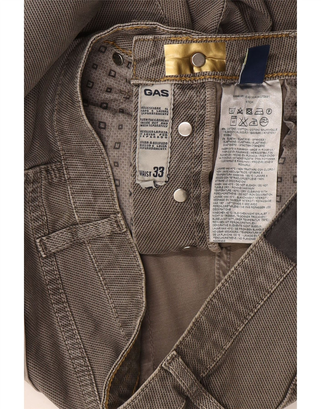 Мужские тонкие повседневные брюки Gas W33 L34, серый хлопок