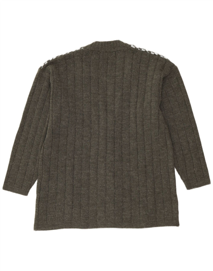 ВИНТАЖНЫЙ женский кардиган-свитер UK 14, большой цвет хаки, акрил с геометрическим рисунком