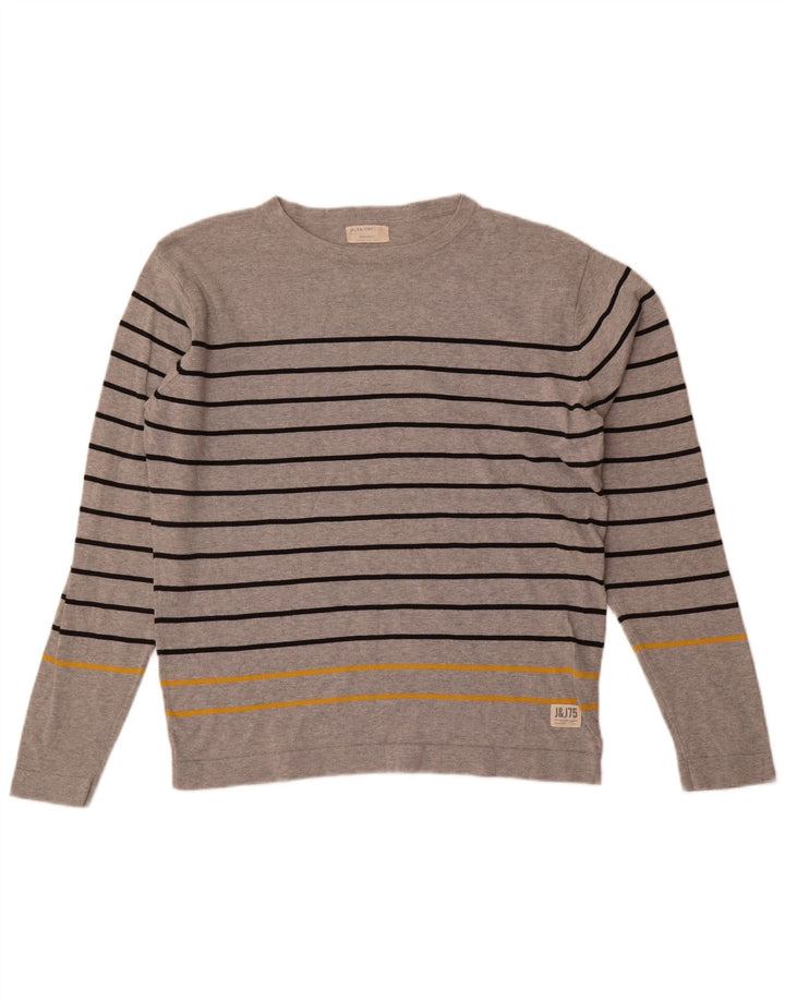 Мужской топ Jack & Jones с длинным рукавом 2XL, хлопок в серую полоску
