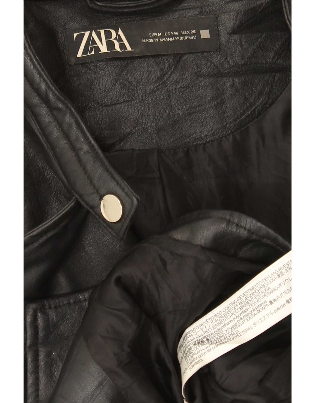 Женская укороченная байкерская куртка из искусственной кожи Zara UK 12, средний черный полиэтилен