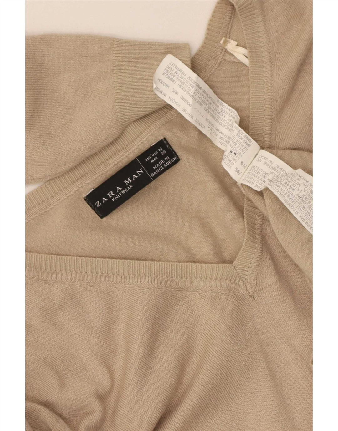 Zara Мужской джемпер с v-образным вырезом, средний бежевый вискозный свитер