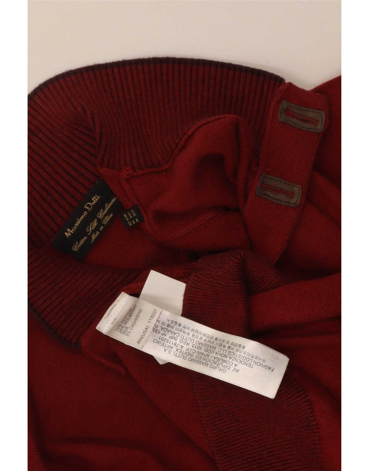 Мужской джемпер с воротником на пуговицах Massimo Dutti, темно-бордовый хлопковый свитер среднего размера