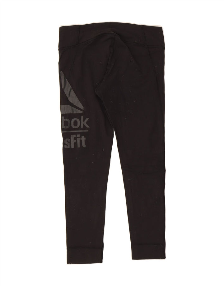 REEBOK Womens Graphic Leggings UK 12/14 Medium Black Nylon Vintage Reebok and Second-Hand Reebok from Messina Hembry 
