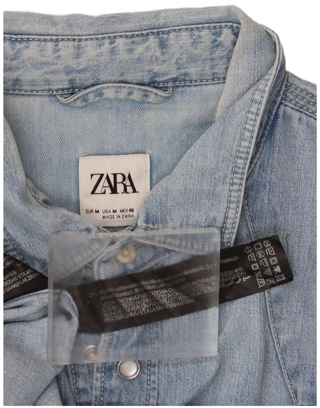 Мужская джинсовая рубашка Zara из хлопка среднего синего цвета