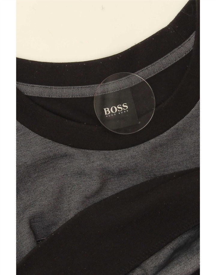 Мужской свитшот с рисунком Hugo Boss, джемпер среднего серого цвета, хлопок с цветными блоками