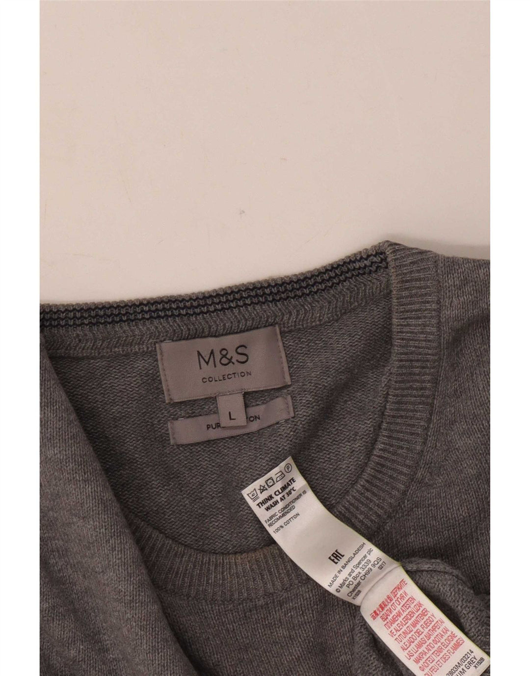 Мужской джемпер с вырезом лодочкой Marks & Spencer, большой серый хлопковый свитер
