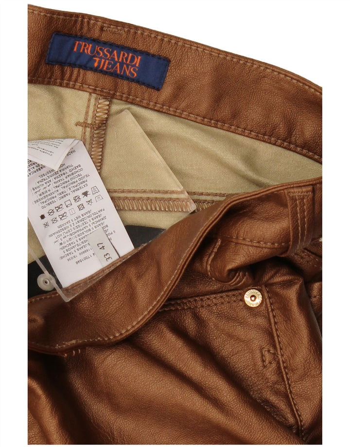 TRUSSARDI Женские узкие брюки из искусственной кожи W33 L29 Коричневые вискоза