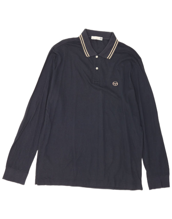 Мужская рубашка поло SERGIO TACCHINI Milano с длинным рукавом 2XL темно-синяя в полоску