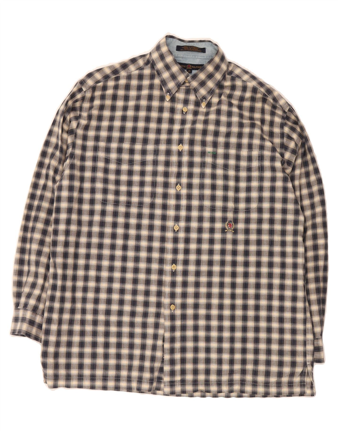 TOMMY HILFIGER Mens Checked  Flannel Shirt Medium Blue Check Cotton Vintage Tommy Hilfiger and Second-Hand Tommy Hilfiger from Messina Hembry 