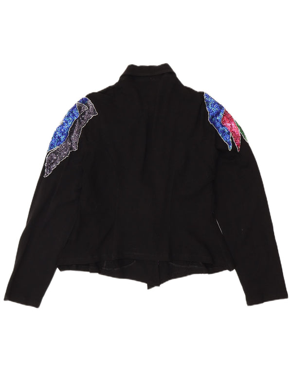 Женская укороченная блузка-рубашка VINTAGE UK 12, средний черный цветочный спандекс