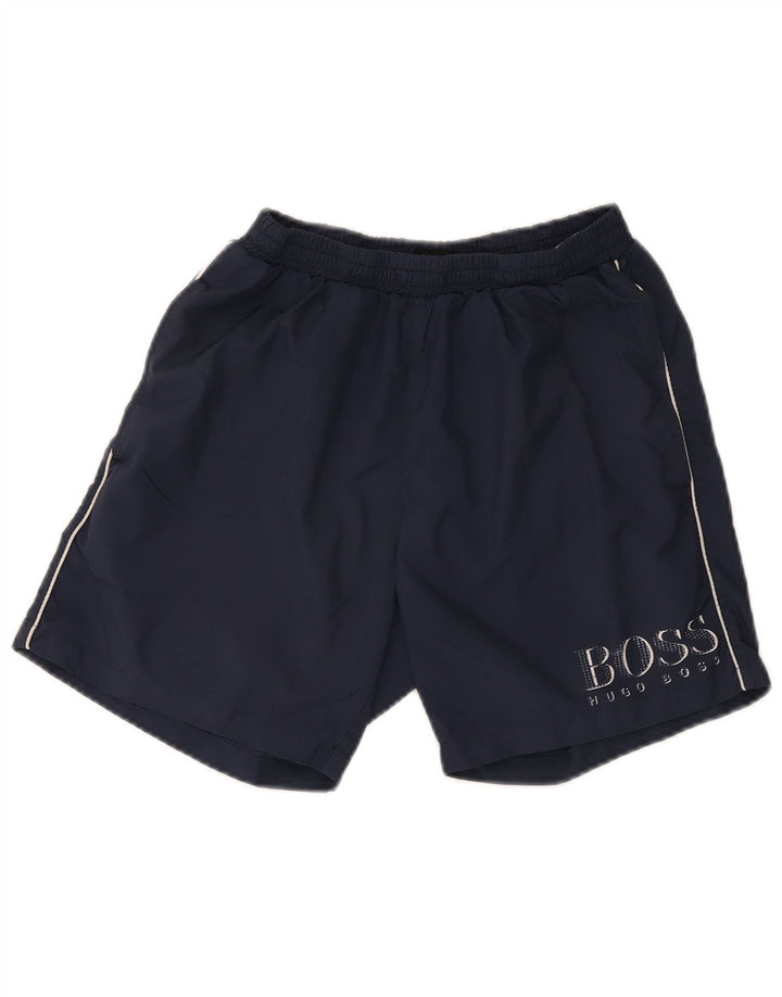 Мужские спортивные шорты с рисунком Hugo Boss, маленькие, темно-синие, полиэстер
