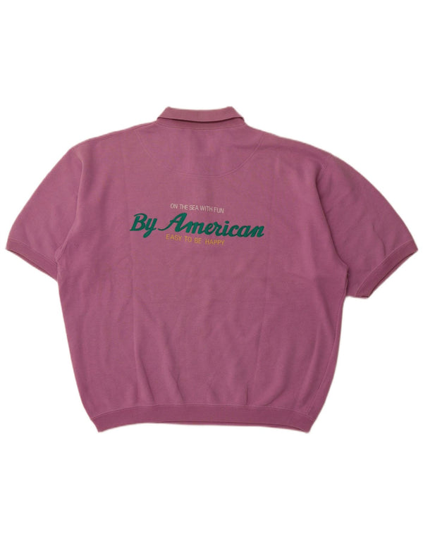 BY AMERICAN Mens Graphic Polo Neck Jumper Sweater Large Purple
