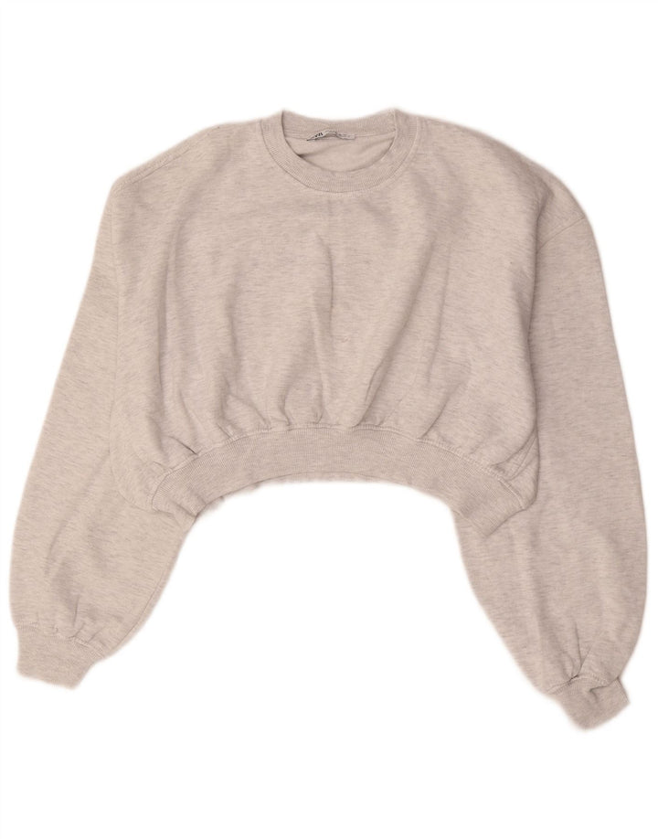 Женский укороченный свитшот оверсайз Zara UK 14, средний серый цвет