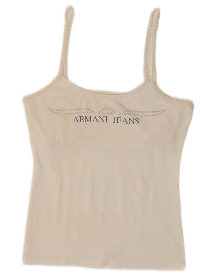 Женский укороченный топ на бретельках с рисунком Armani Jeans UK 8, маленький белый