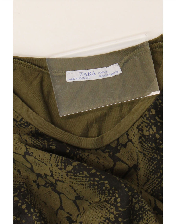 Женская футболка ZARA Top UK 12, средний цвет хаки с животным принтом