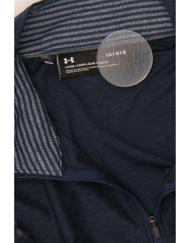 Мужской пуловер с воротником на молнии Under Armour, большой спортивный костюм темно-синего цвета в крапинку