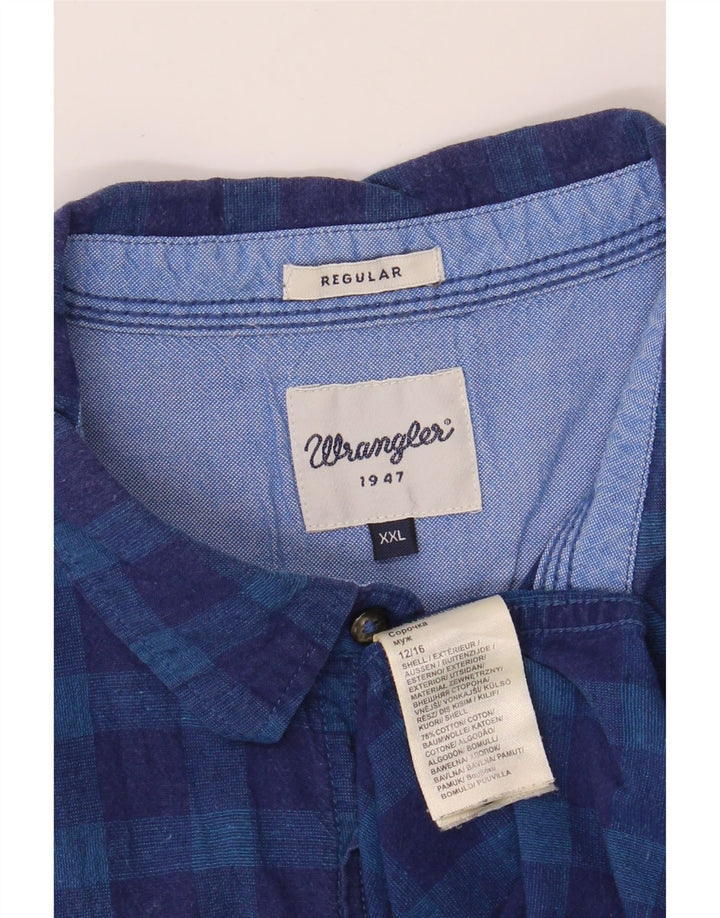WRANGLER Mens Regular Fit Short Sleeve Shirt 2XL Blue Check Cotton Vintage Wrangler and Second-Hand Wrangler from Messina Hembry 