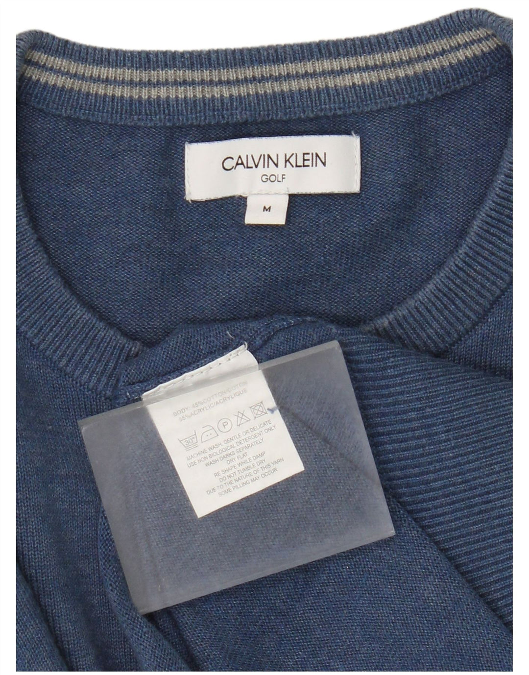 Мужской джемпер с круглым вырезом Calvin Klein, хлопковый свитер среднего синего цвета