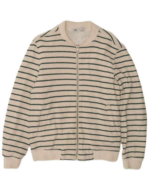 Мужской кардиган Zara, хлопковый свитер среднего размера в белую полоску