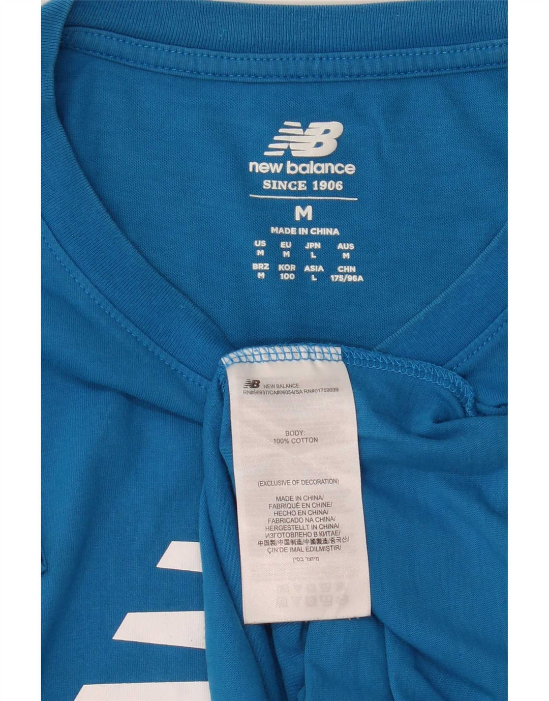 Мужская футболка с рисунком New Balance, верх из хлопка среднего синего цвета