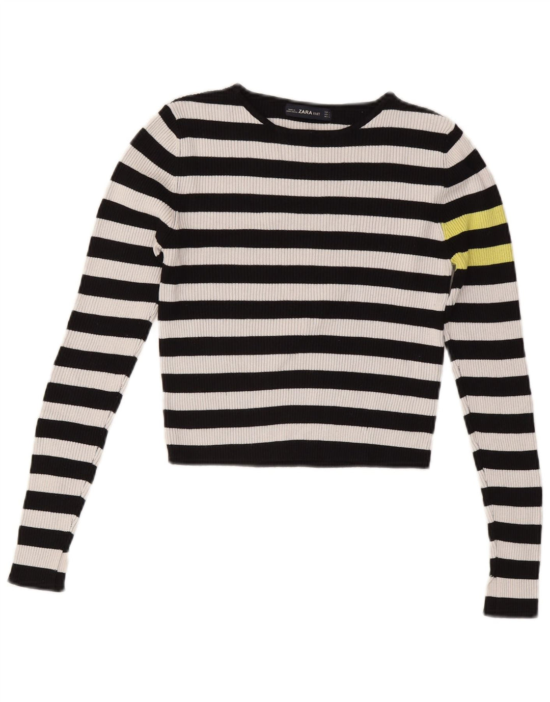 Женский укороченный свитер с вырезом «лодочка» ZARA UK 12, средний черный в полоску