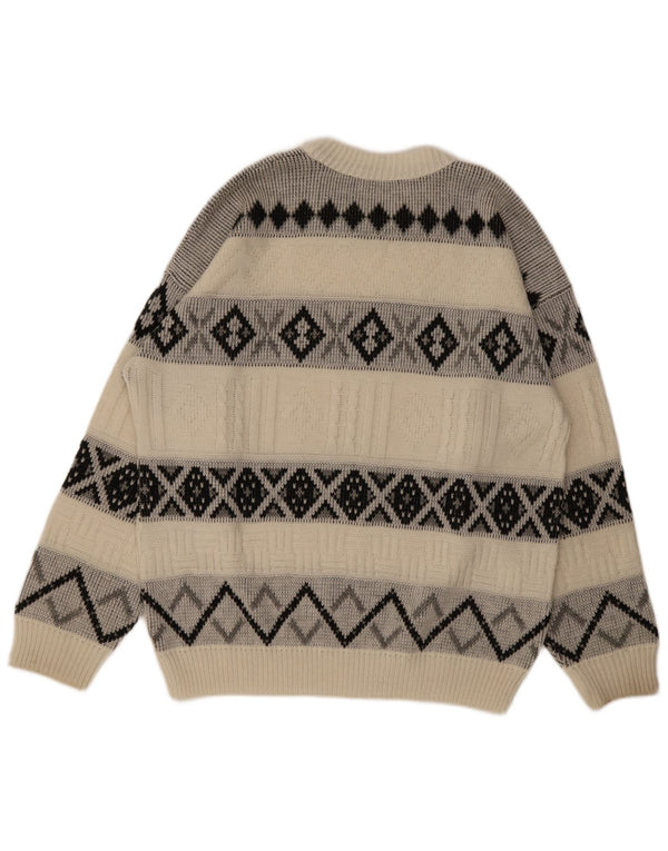 Винтажный мужской свитер с вырезом «лодочка» XL Off White Argyle/Diamond