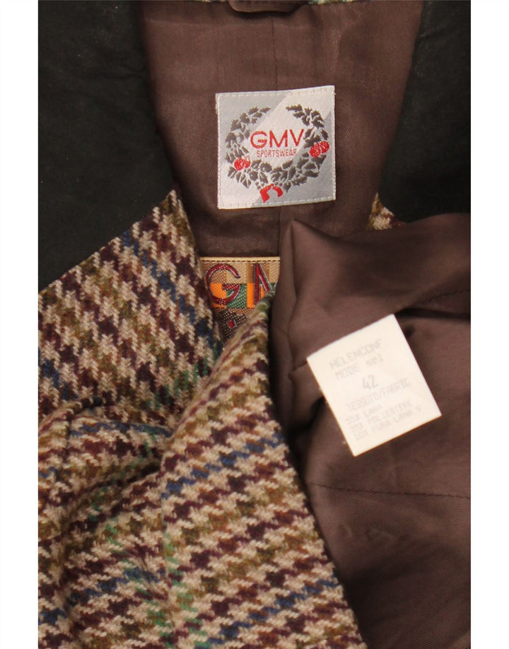 Винтажный женский укороченный пиджак IT 42, средний разноцветный с узором «гусиные лапки»