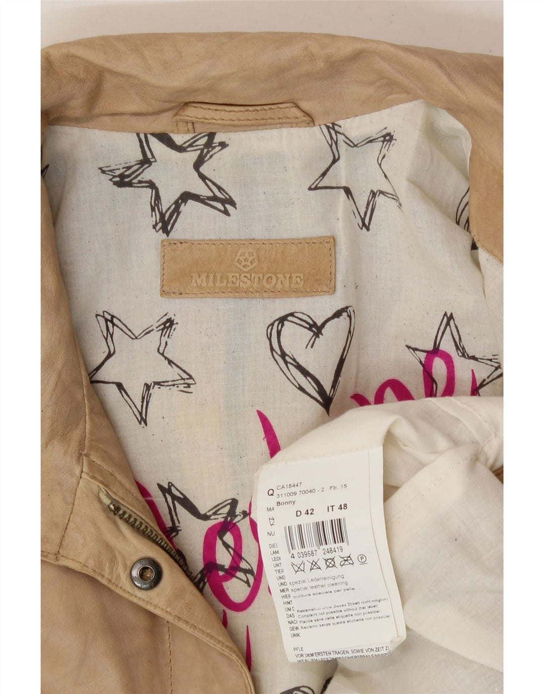 MILESTONE Womens Leather Jacket IT 48 XL Beige Leather Vintage Milestone and Second-Hand Milestone from Messina Hembry 
