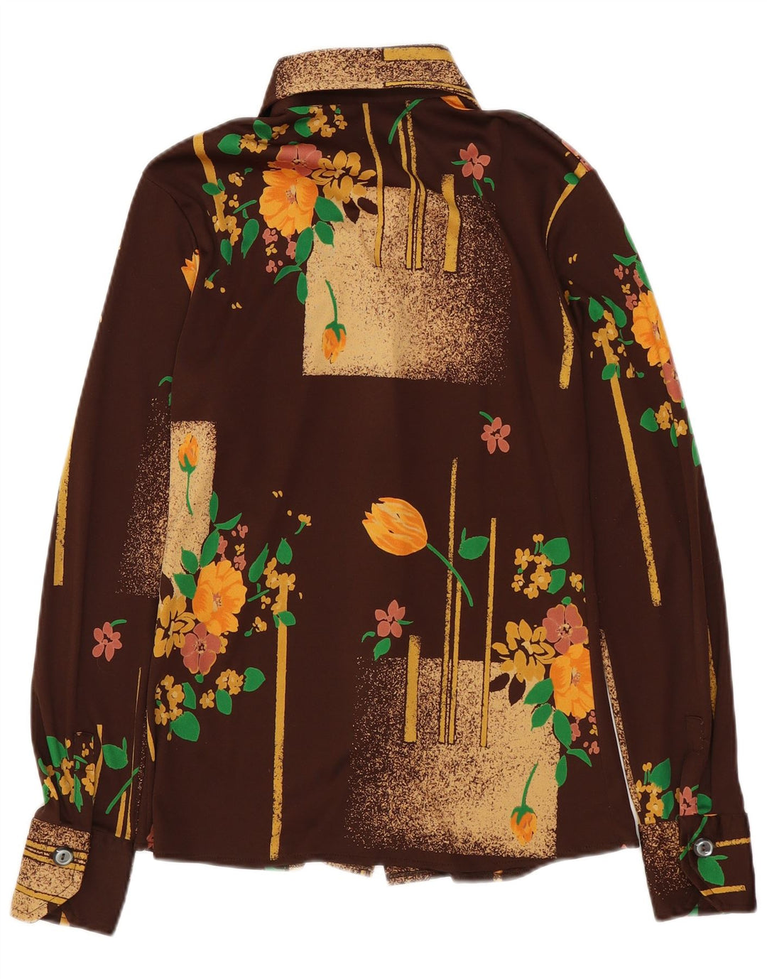 Винтажная женская блузка-рубашка IT 46, большая коричневая с цветочным принтом