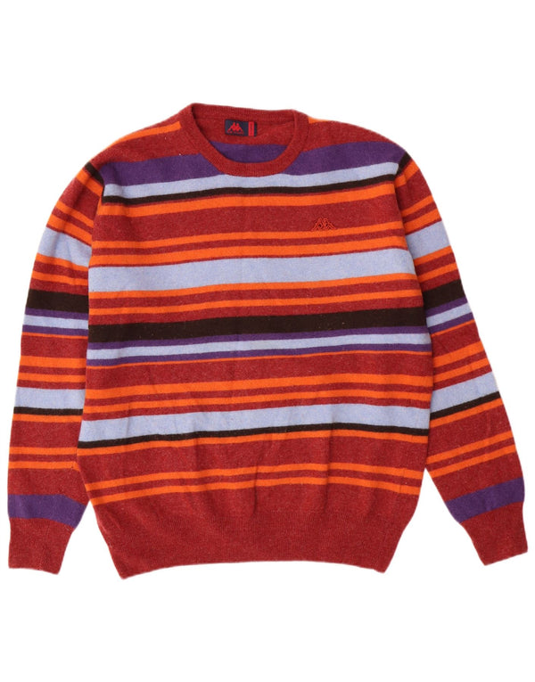 Kappa Boys Crew Neck Jumper Sweater 13-14 Years XL Burgundy Striped Wool