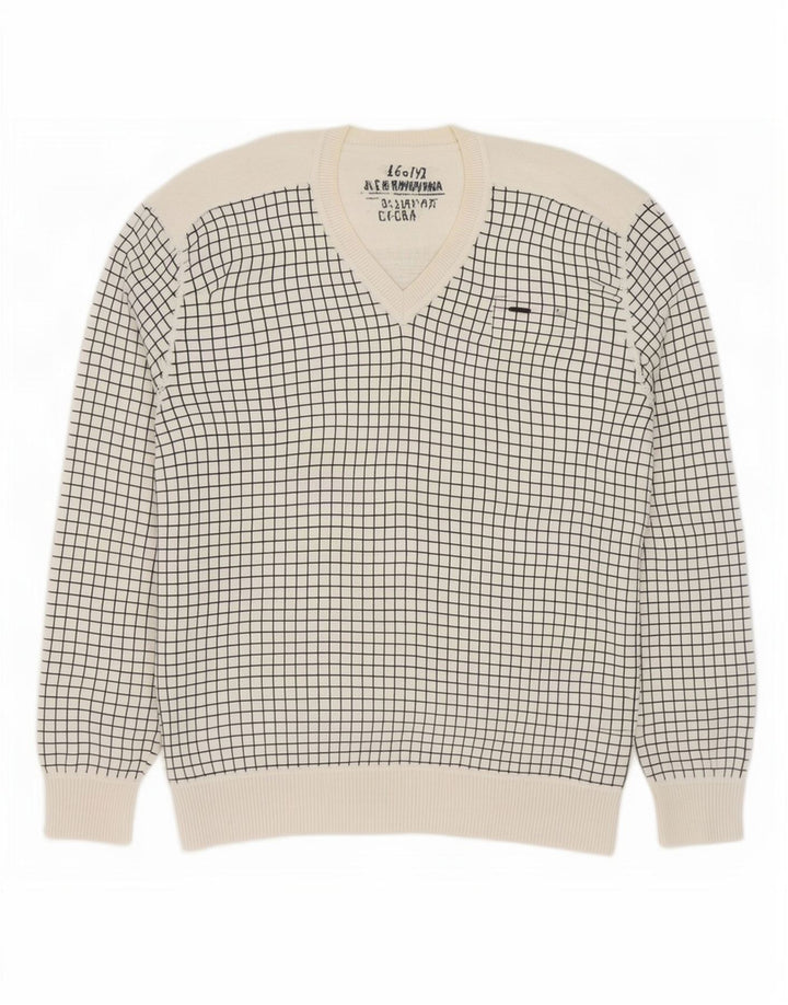 Мужской джемпер с v-образным вырезом Jack & Jones, XL, хлопковый белый клетчатый свитер