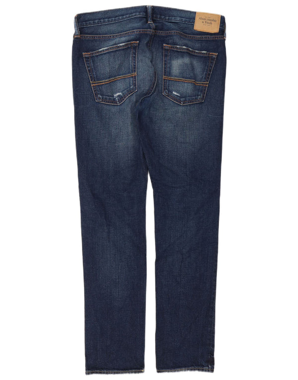 Мужские потертые узкие джинсы Abercrombie & Fitch W34 L32, темно-синие, хлопок