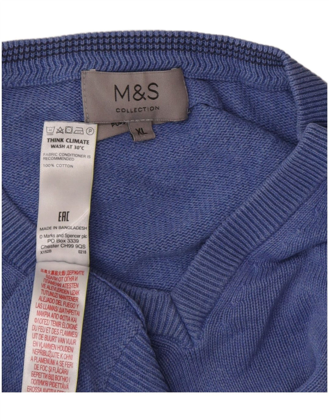 Мужской джемпер с v-образным вырезом Marks & Spencer XL, синий хлопок