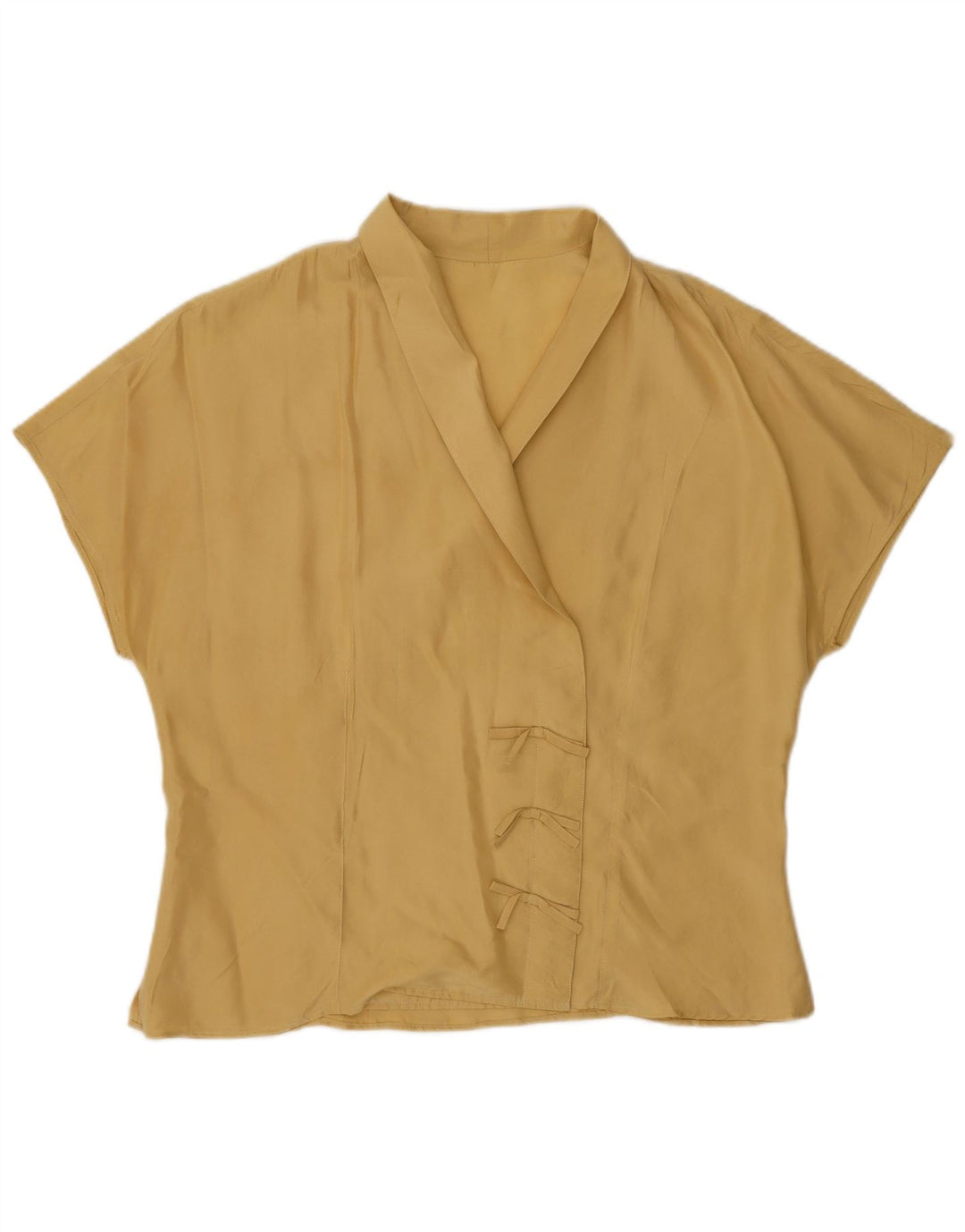 Винтажная женская блузка-рубашка с коротким рукавом, Великобритания, 16, большой желтый шелковый цвет