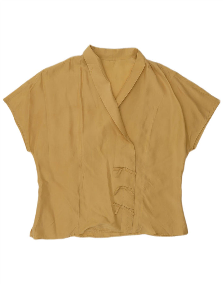 Винтажная женская блузка-рубашка с коротким рукавом, Великобритания, 16, большой желтый шелковый цвет