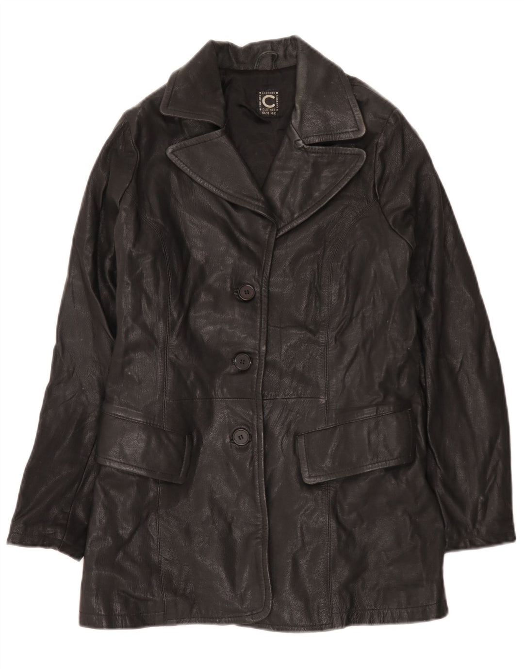 Винтажное женское кожаное пальто IT 42 Medium Black