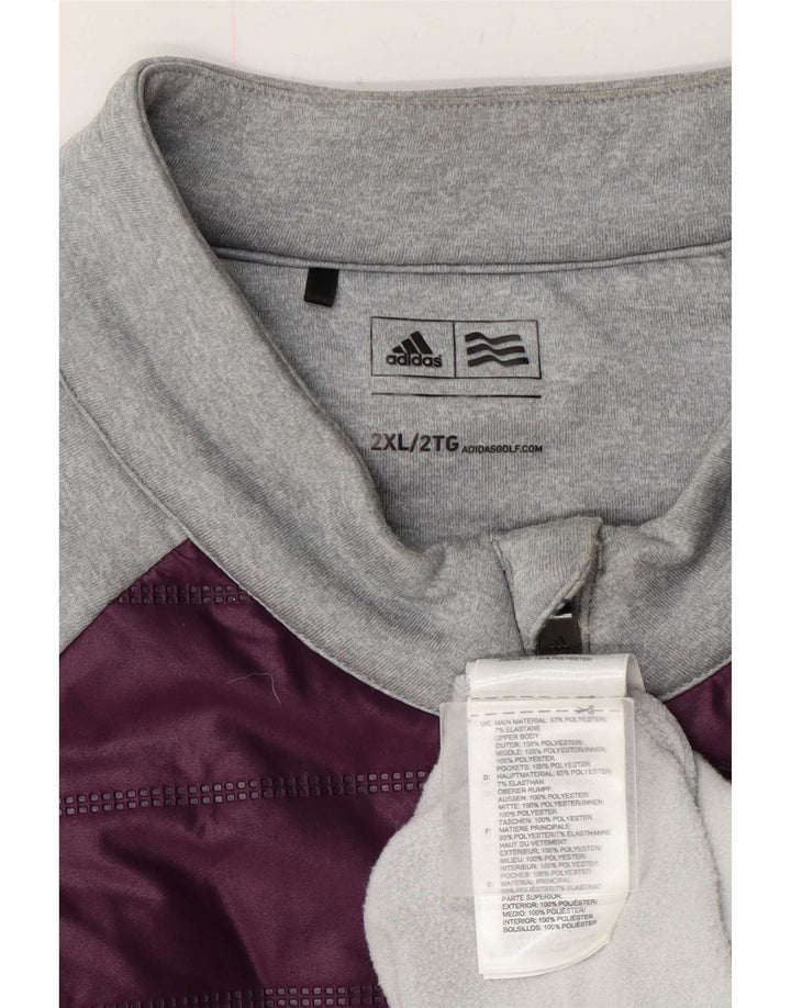 Мужской пуловер Adidas с воротником на молнии, спортивный костюм 2XL, серый полиэстер с цветными блоками