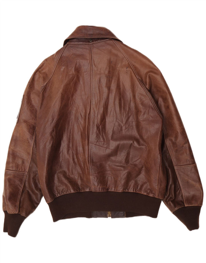 Винтажная мужская кожаная куртка-бомбер IT 52 2XL Коричневая