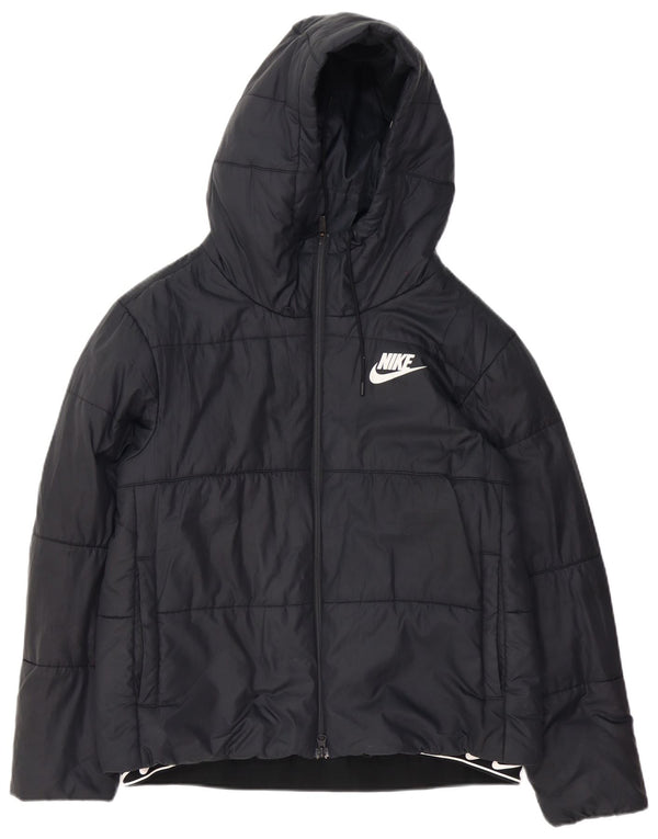 Женская стеганая куртка с капюшоном с графическим рисунком Nike UK 16, большая черная полиэстер
