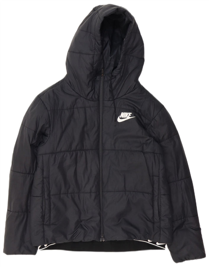 Женская стеганая куртка с капюшоном с графическим рисунком Nike UK 16, большая черная полиэстер