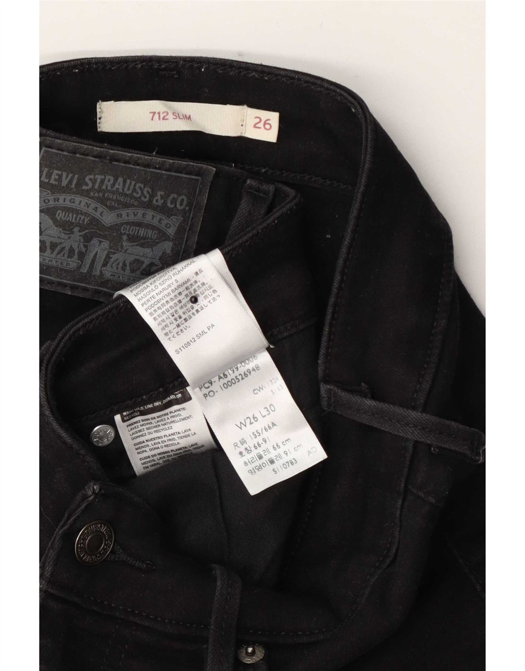 Женские узкие джинсы Levi's 712 W26 L30, черный хлопок