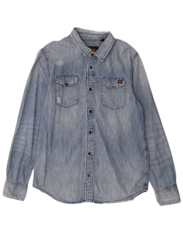Мужская джинсовая рубашка Superdry XL, синяя, хлопок