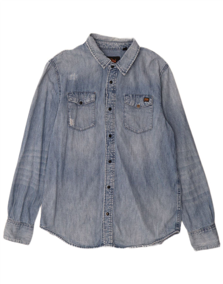 Мужская джинсовая рубашка Superdry XL, синяя, хлопок