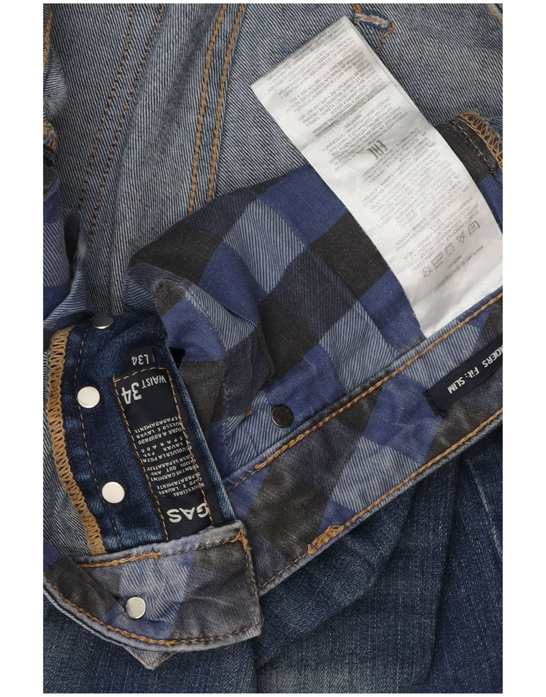 Мужские потертые узкие джинсы GAS W34 L34, синий хлопок