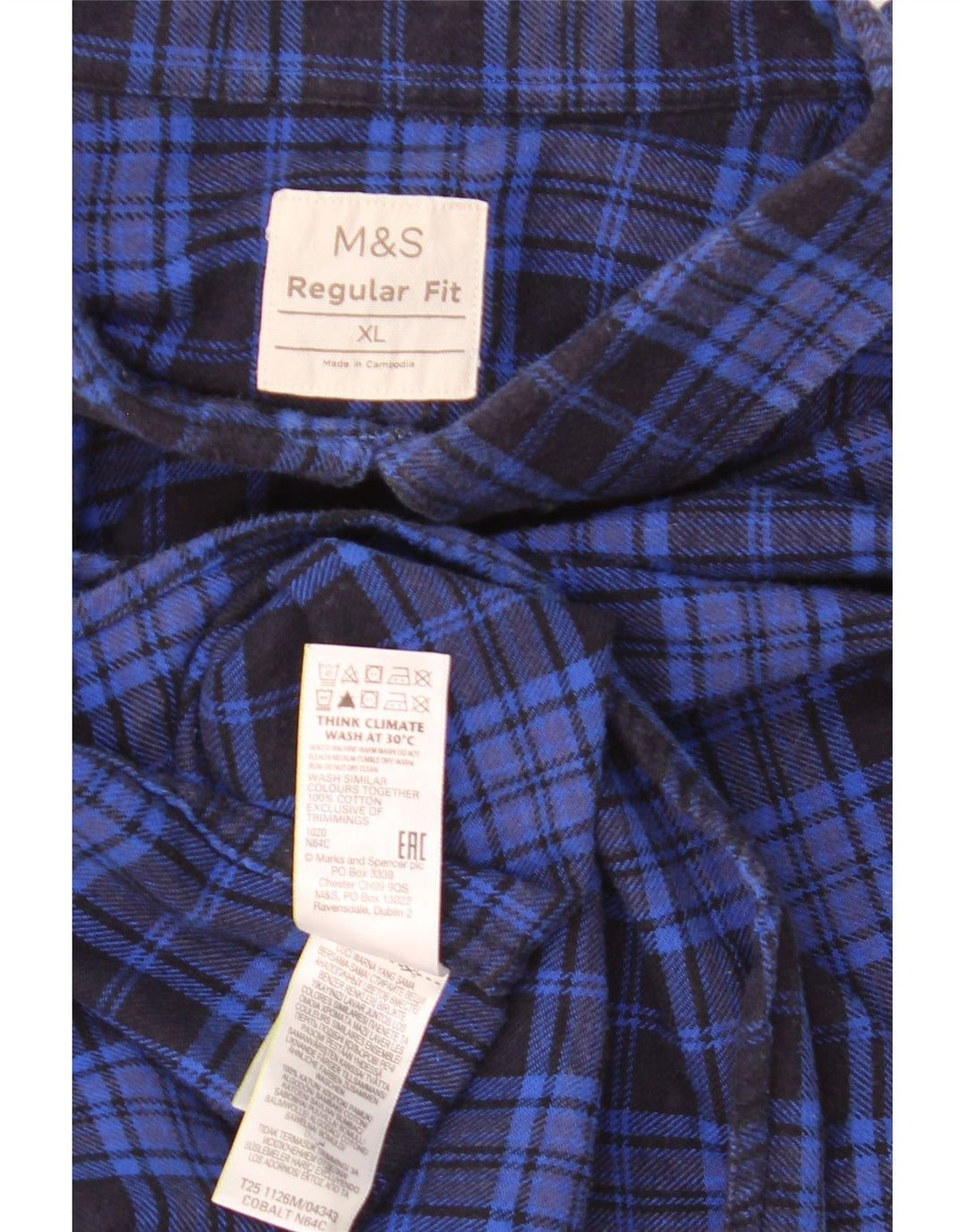 Мужская фланелевая рубашка стандартного кроя Marks & Spencer XL, синяя клетка, хлопок