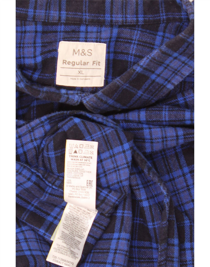 Мужская фланелевая рубашка стандартного кроя Marks & Spencer XL, синяя клетка, хлопок