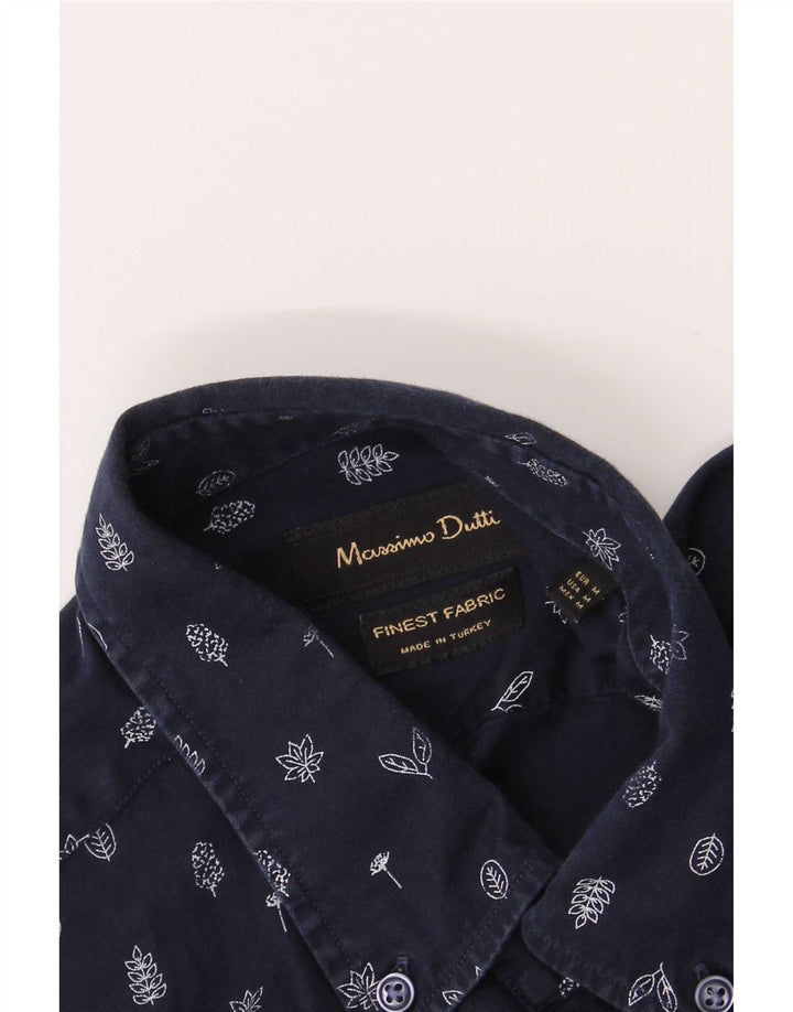 Мужская рубашка Massimo Dutti среднего цвета темно-синего цвета с цветочным принтом