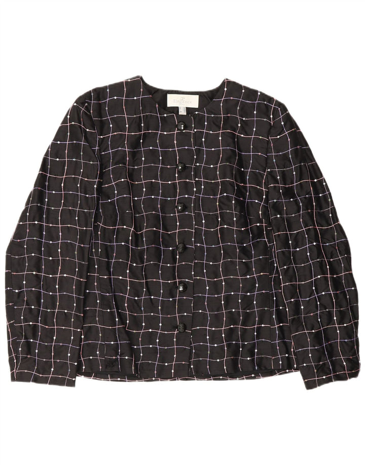 Женская блузка-рубашка Elegance UK 16, большая черная шелковая клетка